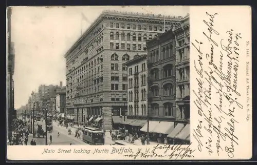 AK Buffalo, Main street looking North, Strassenbahn