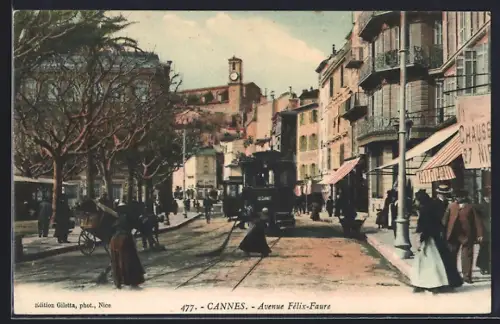 AK Cannes, Avenue Félix-Faure, Strassenbahn