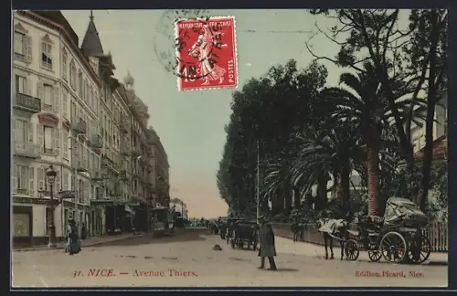 AK Nice, Avenue Thiers, Strassenbahn