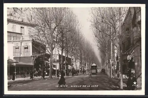 AK Nice, Avenue de la Gare, Strassenbahn