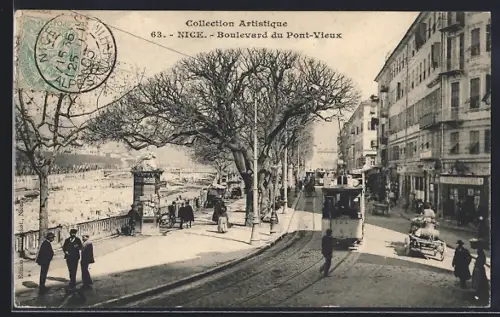 AK Nice, Boulevard du Pont-Vieux, Strassenbahn