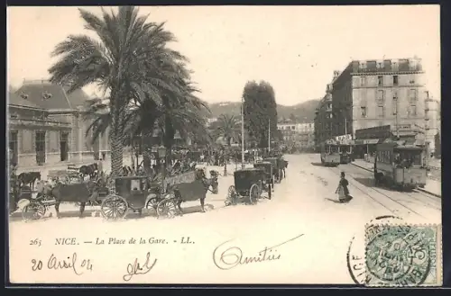 AK Nice, La Place de la Gare, Strassenbahn