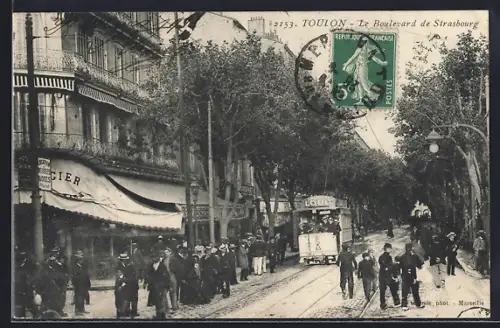 AK Toulon, Le Boulevard de Strasbourg, Strassenbahn