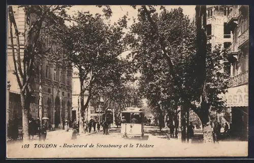 AK Toulon, Boulevard de Strasbourg et le Théatre, Strassenbahn
