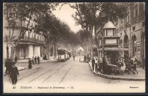AK Toulon, Boulevard de Strasbourg, Strassenbahn