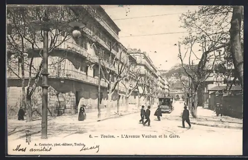 AK Toulon, L`Avenue Vauban et la Gare, Strassenbahn