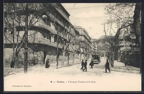 AK Toulon, L` Avenue Vauban et la Gare, Strassenbahn