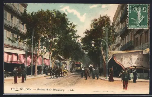 AK Toulon, Le Boulevard de Strasbourg, Strassenbahn