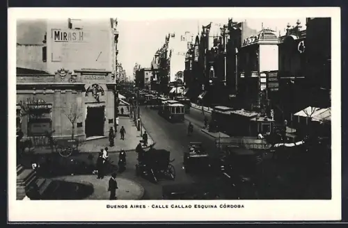 AK Buenos Aires, Calle Callao Esquina Cordoba, Strassenbahn