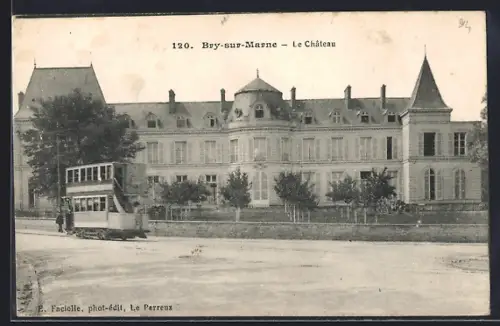 AK Bry-sur-Marne, Le Château, Strassenbahn