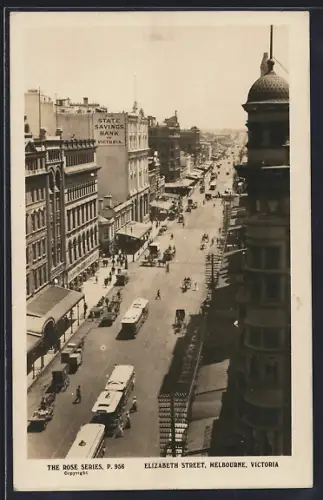 AK Victoria, Partie an der Elizabeth Street mit Automobilen und Strassenbahn