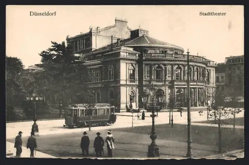 AK Düsseldorf, Stadttheater mit Strassenbahn