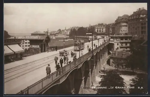AK Lausanne, Le Grand Pont, Strassenbahn