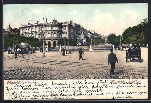 AK Madrid, Plaza de Castelar, Strassenbahn
