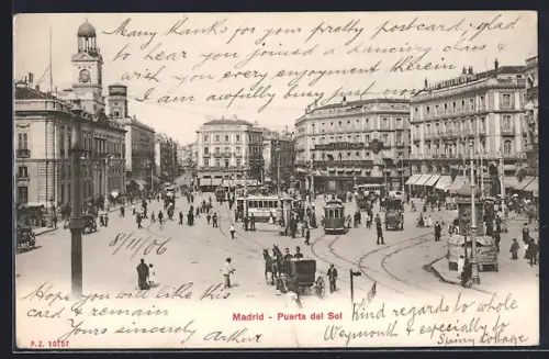 AK Madrid, Puerta del Sol, Strassenbahn