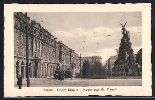 AK Torino, Piazza Statuto, Monumento del Freyus, Strassenbahn