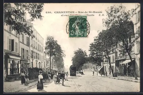 AK Charenton, Rue de St-Mandé, Strassenbahn