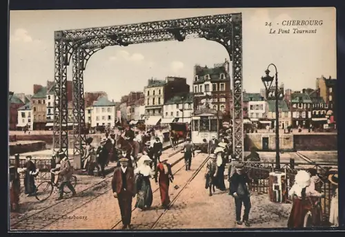 AK Cherbourg, Le Pont Tournant, Strassenbahn