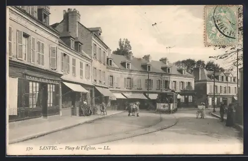 AK Sanvic, Place de l`Eglise, Strassenbahn