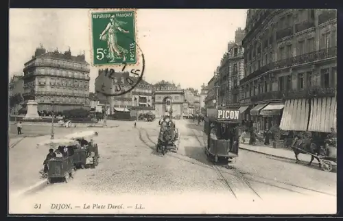 AK Dijon, La Place Darcy, Strassenbahn