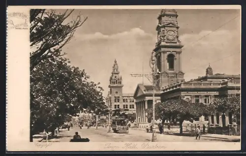 AK Durban, Town Hall, Strassenbahn