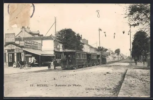 AK Rueil, Avenue de Paris, Strassenbahn
