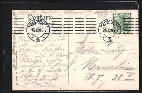 AK Chemnitz, Carolastrasse, Neues Theater und Petrikirche mit Strassenbahn