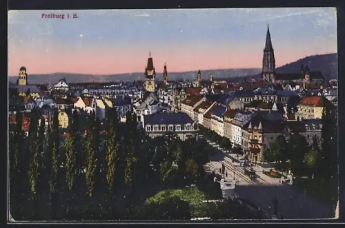 AK Freiburg i. B., Ortsansicht mit Strassenpartie