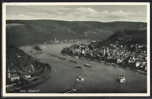 AK Boppard, Flusspartie aus der Vogelschau