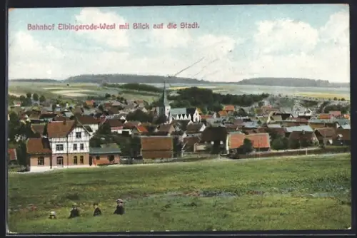 AK Elbingerode, Blick auf die Stadt, Kinder auf der Wiese