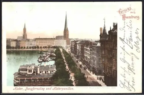 AK Hamburg-Neustadt, Alster, Jungfernstieg und Altsterpavillon
