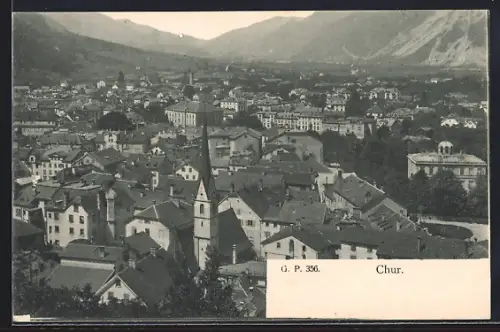 AK Chur, Totalansicht mit Bergpanorama aus der Vogelschau