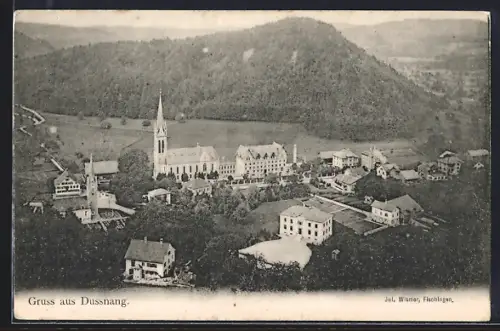AK Dussnang, Totalansicht mit Berg aus der Vogelschau