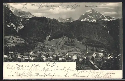 AK Mollis, Gesamtansicht mit Frohnalpstock aus der Vogelschau