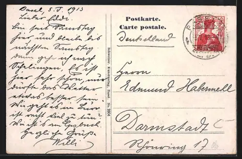 AK Basel, Spalenvorstadt bei Dämmerung, Hotel zum schwarzen Ochsen