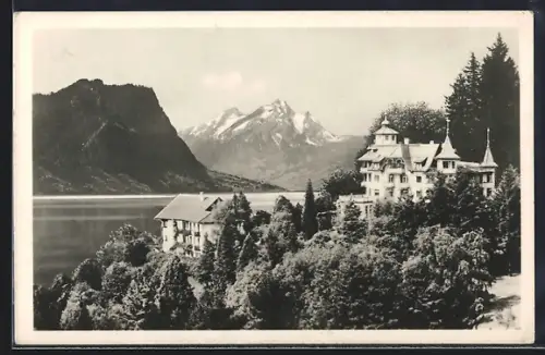AK Weggis am Vierwaldstättersee, Hotel Alpenblick mit Pilatus & Bürgenstock