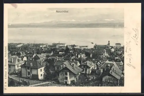 AK Neuchatel, Totalansicht mit Wasserblick u. Bergpanorama aus der Vogelschau