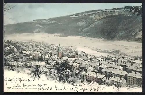 AK St-Imier, Totalansicht mit Bergpanorama im Winter
