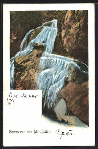 AK Mirafälle, Blick auf den Wasserfall, Wasserfall