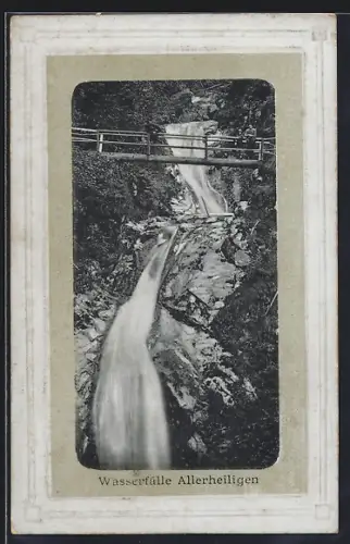 AK Wasserfälle Allerheiligen, mit Brücke und Wanderern, Wasserfall