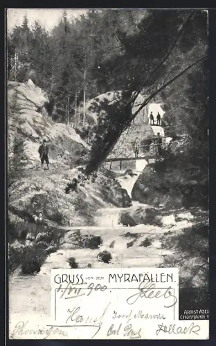 AK Myrafälle, Wasserfall mit Besuchern, Wasserfall