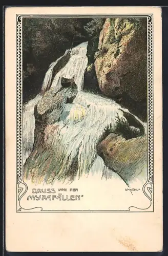 Künstler-AK Mirafälle, Teilansicht vom Wasserfall, Wasserfall