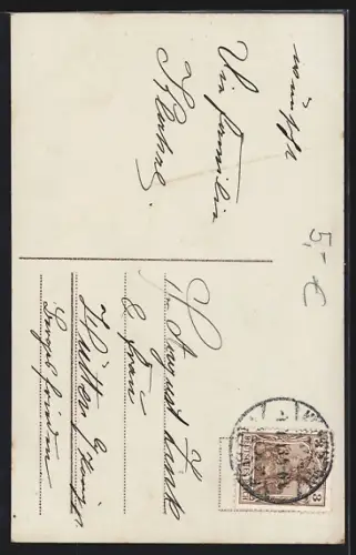 Foto-AK R & K / L Nr. 3942/5: Kind mit Brief und Mistelzweigen, Neujahr