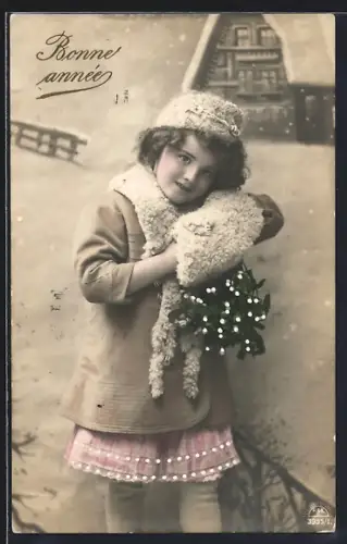 Foto-AK R & K / L Nr. 3955/1: Mädchen mit Muff und Mistelzweigen