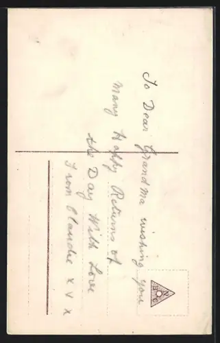 Foto-AK R & K / L Nr. 5751/1: Kind mit Blumenstrauss, A Jolly Birthday