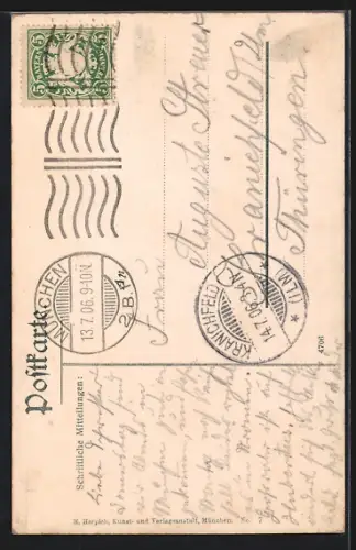 AK München, Frauenkirche über die Dächer