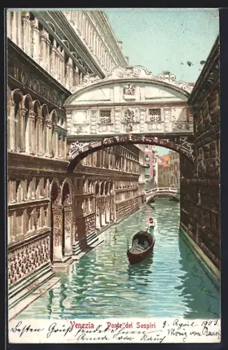 Lithographie Venezia, Ponte dei Sospiri um 1900