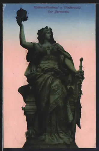 AK Niederwald, Nationaldenkmal, Die Germania in Nahaufnahme