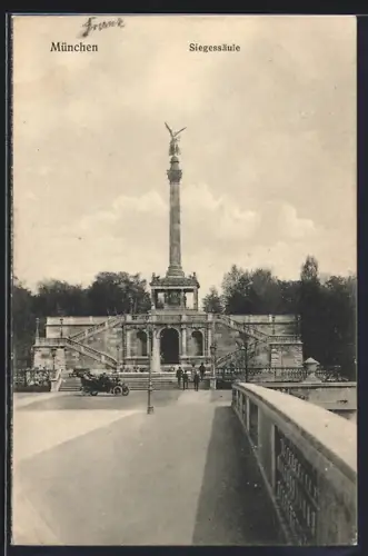 AK München, Siegessäule von der Brücke mit Vorplatz