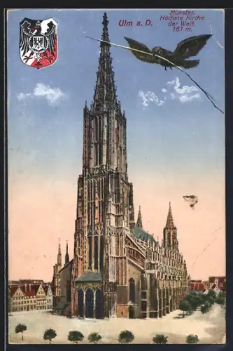 AK Ulm a. D., Spatz über dem Münster